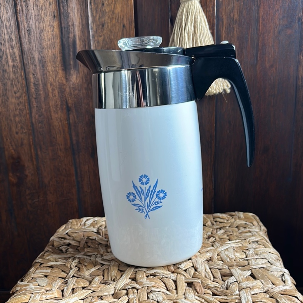 CorningWare White and Blue Coffee percolator